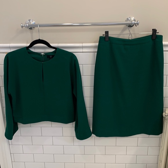 J. Crew Other Jcrew Skirt Suit Long Sleeve Keyhole Neckline Emerald